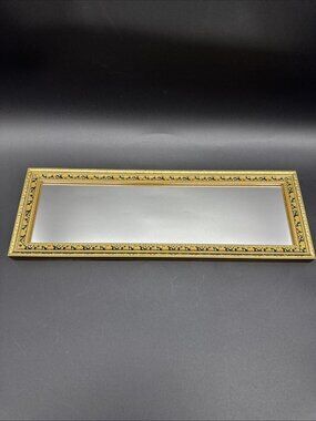 Vintage Floral Ornate Gold Narrow Rectangle Wall Gallery Mirror 15.25x5.25”